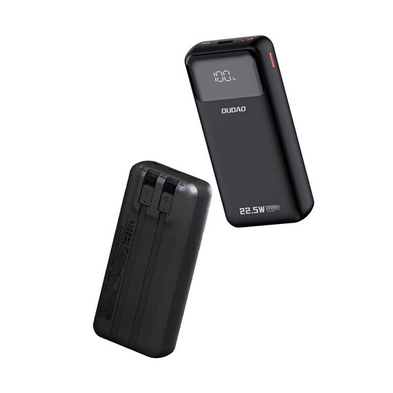 Dudao K15Pro Power Bank 20000mAh 22.5W PD USB-C / USB-A / Built-in Lightning and USB-C Cables - Black | Techbox