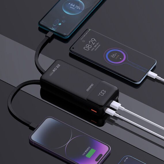 Dudao K15Pro Power Bank 20000mAh 22.5W PD USB-C / USB-A / Built-in Lightning and USB-C Cables - Black | Techbox