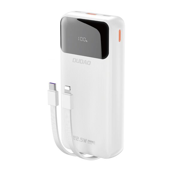 Dudao K15Pro Power Bank 20000mAh 22.5W PD USB-C / USB-A / Built-in Lightning and USB-C Cables - White - Travel Chargers - Smartphone Chargers - Techbox