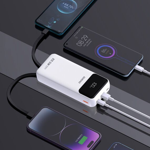 Dudao K15Pro Power Bank 20000mAh 22.5W PD USB-C / USB-A / Built-in Lightning and USB-C Cables - White - Travel Chargers - Smartphone Chargers - Techbox