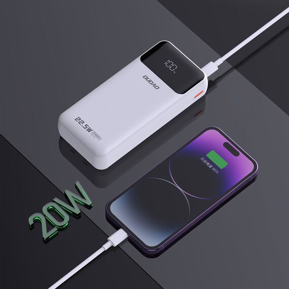 Dudao K15Pro Power Bank 20000mAh 22.5W PD USB-C / USB-A / Built-in Lightning and USB-C Cables - White - Travel Chargers - Smartphone Chargers - Techbox