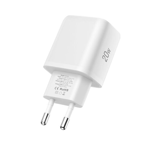 Tech-Protect NCA20 PD 20W QC3.0 USB-A / USB-C Wall Charger + USB-C / Lightning Cable 100cm - White - Cables & Adapters - Cables & Accessories - Techbox