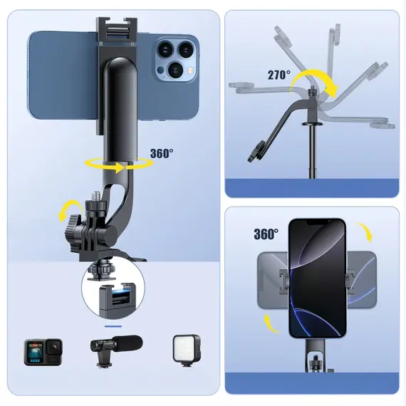 Wozinsky Selfie stick WC1Y30S teleskopowy tripod 1.3m z uchwytem na telefon - czarny