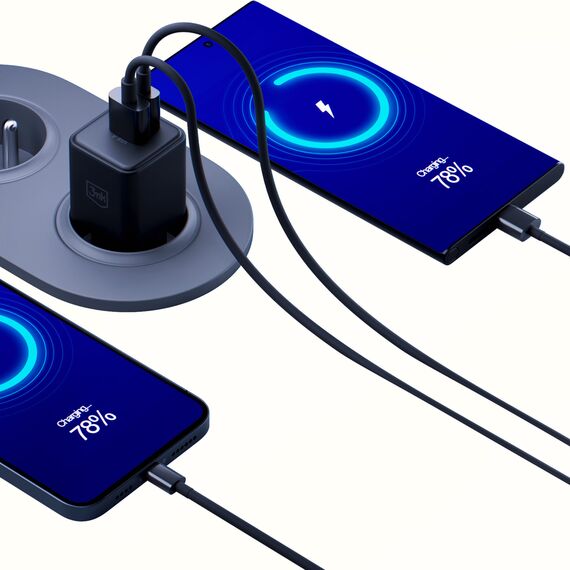 3mk Hyper GaN Charger 20W QC4+ PD PPS USB-C USB-A Wall Charger - Black