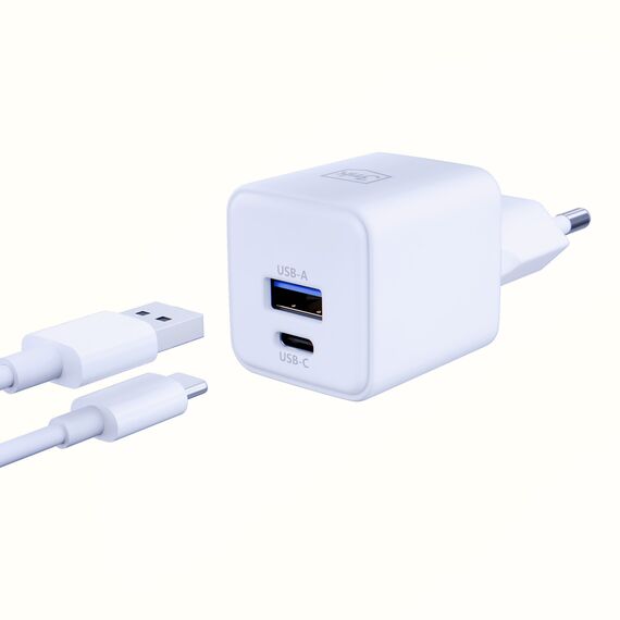 3mk Hyper GaN Charger 20W QC4+ PD PPS USB-C USB-A Wall Charger - White