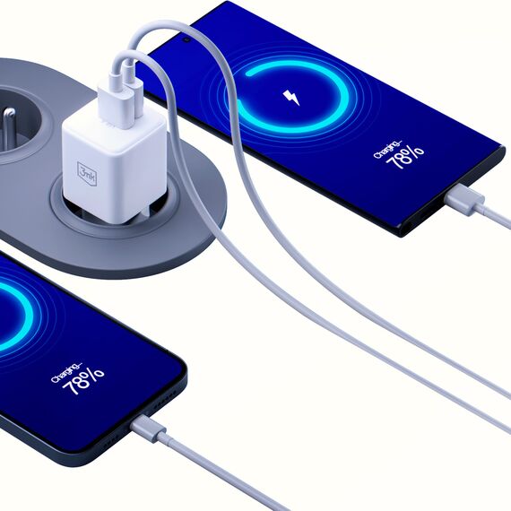 3mk Hyper GaN Charger 20W QC4+ PD PPS USB-C USB-A Wall Charger - White