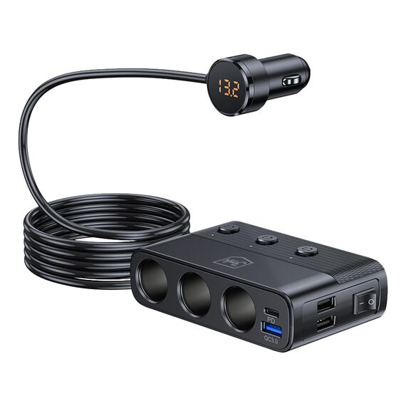 3mk Car Power Splitter PD 120W™ QC PPS UCB-C USB-A Car Charger for 7 Devices - Black