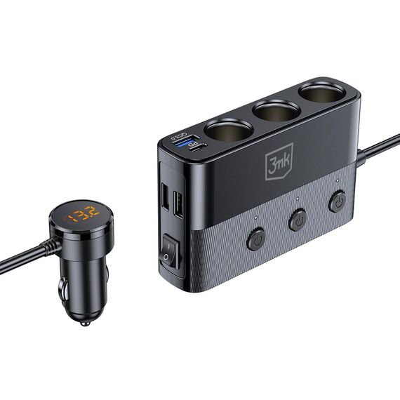 3mk Car Power Splitter PD 120W™ QC PPS UCB-C USB-A Car Charger for 7 Devices - Black