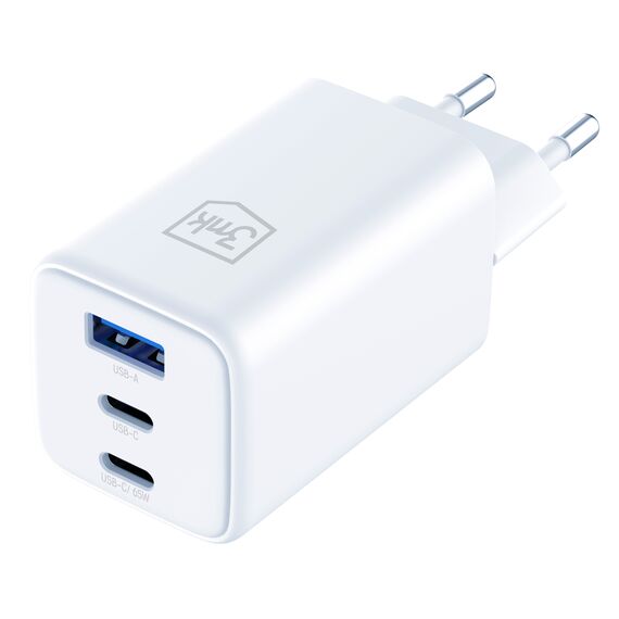 USB-C USB-A 3mk Hyper GaN PD Charger 65W™ - White