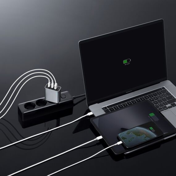 Cuktech 65W GaN 2xUSB-C 1xUSB-A Wall Charger - Gray - Travel Chargers - Smartphone Chargers - Techbox