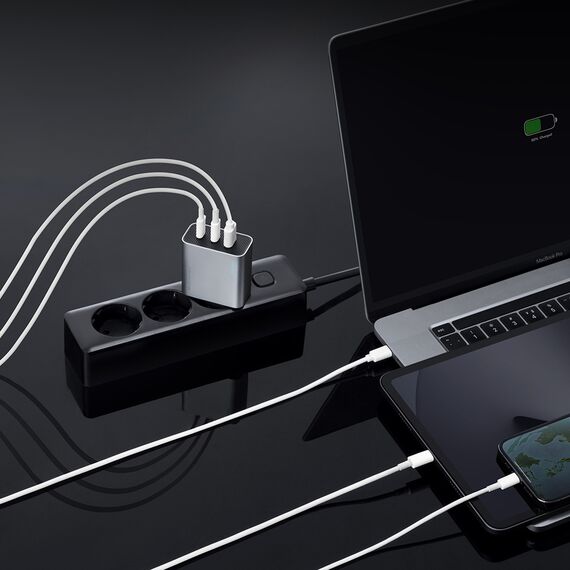 Cuktech 65W GaN 2xUSB-C 1xUSB-A Wall Charger - Gray - Travel Chargers - Smartphone Chargers - Techbox