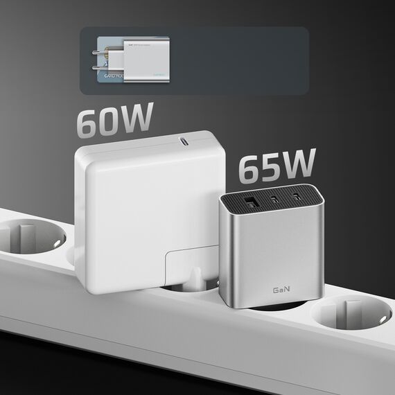 Cuktech 65W GaN 2xUSB-C 1xUSB-A Wall Charger - Gray - Travel Chargers - Smartphone Chargers - Techbox