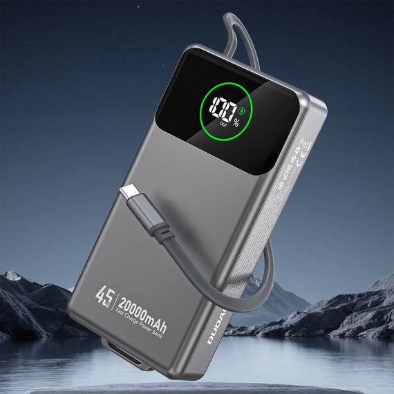 Dudao K31 Pro 45W 20000mAh Power Bank with Built-in Retractable USB-C Cable - Gray - Travel Chargers - Smartphone Chargers - Techbox