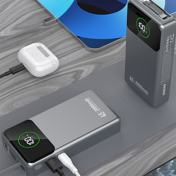 Dudao K31 Pro 45W 20000mAh Power Bank with Built-in Retractable USB-C Cable - Gray - Travel Chargers - Smartphone Chargers - Techbox