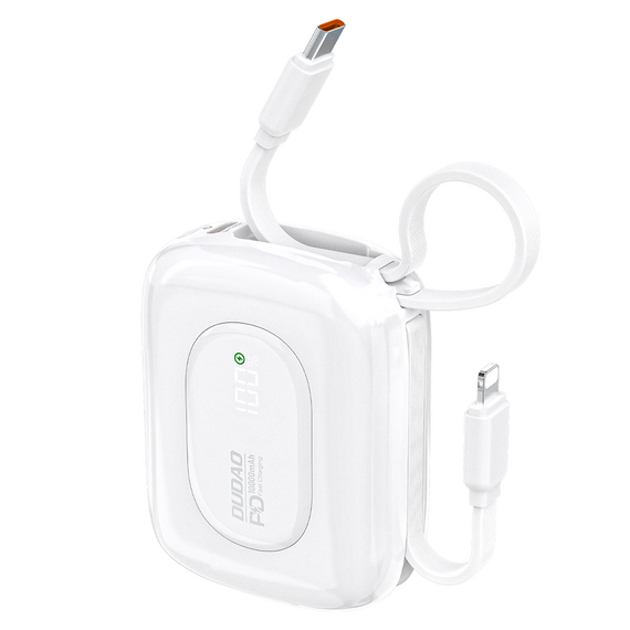 Dudao K32 22.5W 10000 mAh Powerbank with Built-in USB-C/ Lightning Cable - White | Techbox