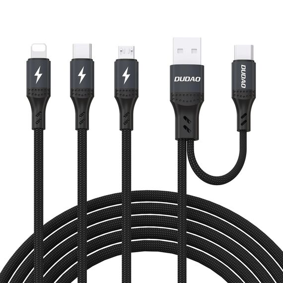 Dudao L3W USB-A/USB-C to Lightning/USB-C/MicroUSB 66W Cable - Black | Techbox