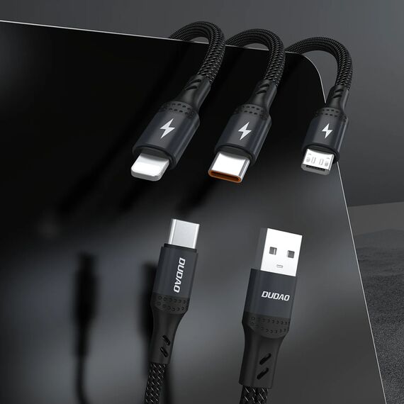 Dudao L3W USB-A/USB-C to Lightning/USB-C/MicroUSB 66W Cable - Black | Techbox
