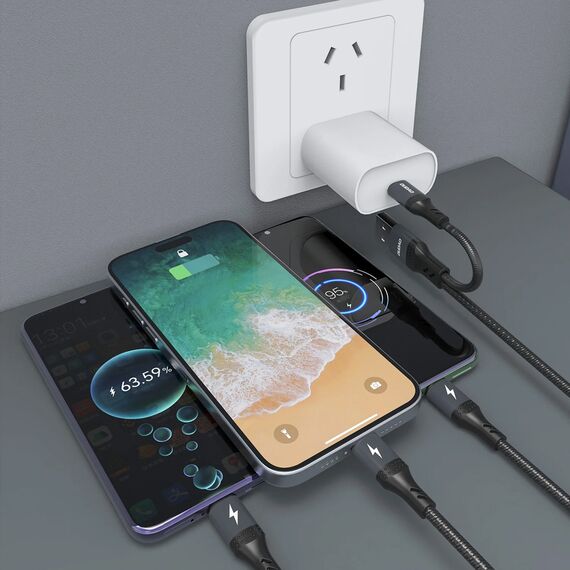 Dudao L3W USB-A/USB-C to Lightning/USB-C/MicroUSB 66W Cable - Black | Techbox