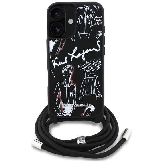 Karl Lagerfeld Crossbody Grained Pattern &amp; Logo Case for iPhone 16 - Black | Techbox