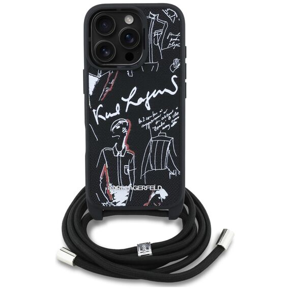 Karl Lagerfeld Crossbody Grained Pattern &amp; Logo Case for iPhone 16 Pro - Black | Techbox