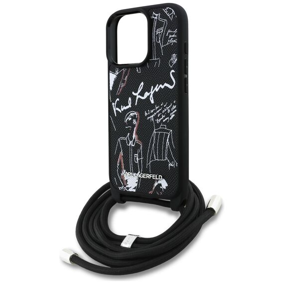 Karl Lagerfeld Crossbody Grained Pattern &amp; Logo Case for iPhone 16 Pro - Black | Techbox