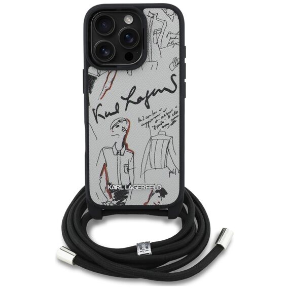 Karl Lagerfeld Crossbody Grained Pattern &amp; Logo Case for iPhone 16 Pro - Gray | Techbox