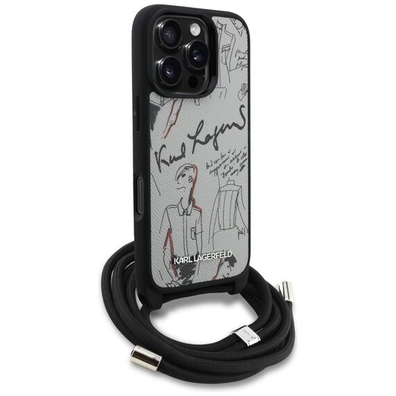 Karl Lagerfeld Crossbody Grained Pattern &amp; Logo Case for iPhone 16 Pro - Gray | Techbox
