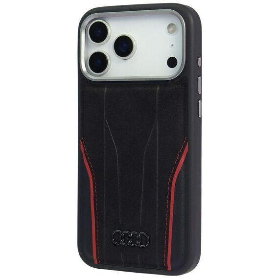 Audi R8 Genuine Leather MagSafe Case for iPhone 17 Pro Max - Black and Red - Apple Cases - Cases - Techbox