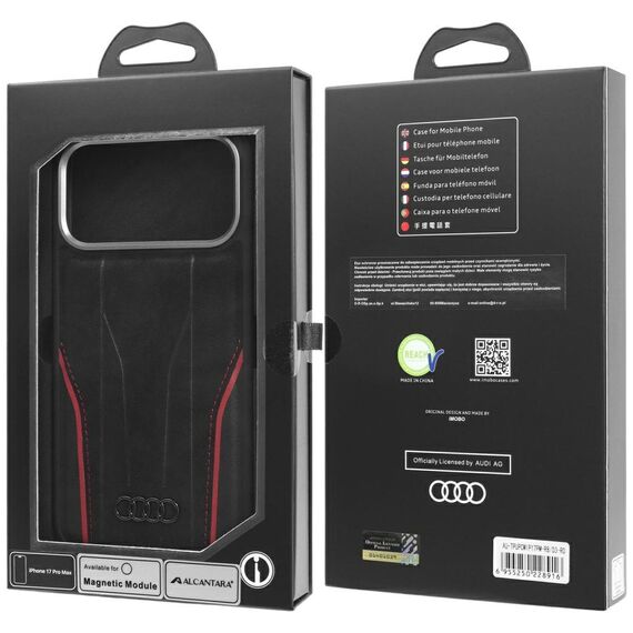 Audi R8 Genuine Leather MagSafe Case for iPhone 17 Pro Max - Black and Red - Apple Cases - Cases - Techbox