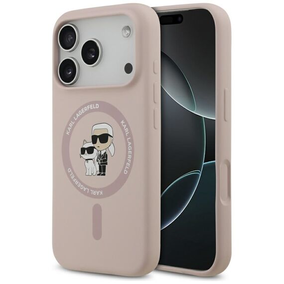 Karl Lagerfeld Silicone Karl&amp;Choupette Ring MagSafe Case for iPhone 17 Pro - Pink - Apple Cases - Cases - Techbox