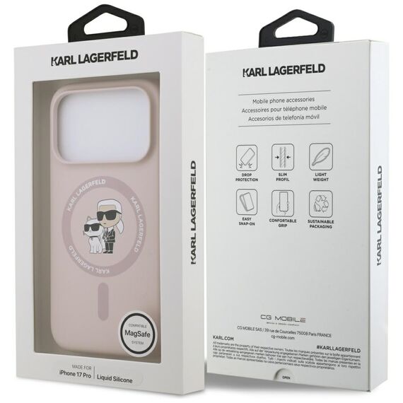 Karl Lagerfeld Silicone Karl&amp;Choupette Ring MagSafe Case for iPhone 17 Pro - Pink - Apple Cases - Cases - Techbox