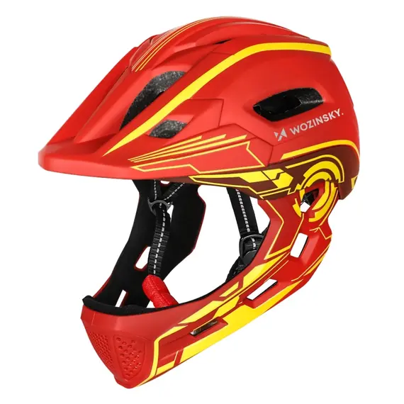 Wozinsky Kids' Full Face Bike Helmet with USB Rear Light S - Red and Yellow - Bicycle - Sports & Fitness - Techbox