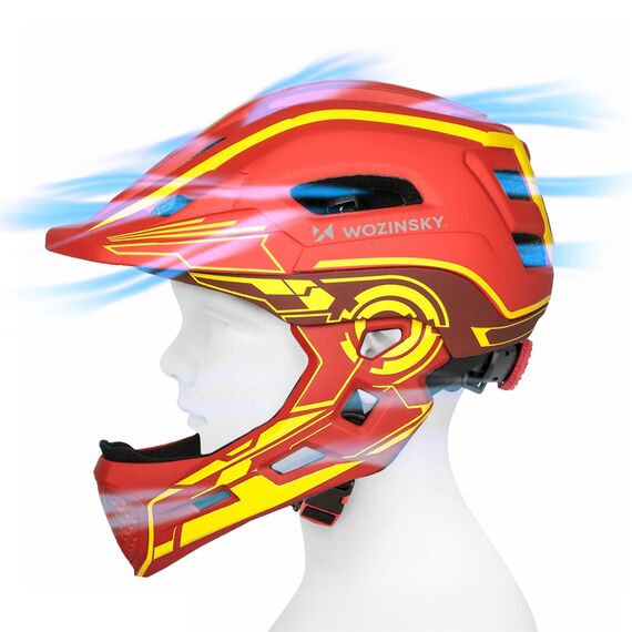 Wozinsky Kids' Full Face Bike Helmet with USB Rear Light S - Red and Yellow - Bicycle - Sports & Fitness - Techbox