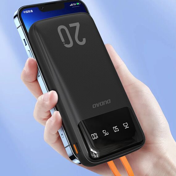 Dudao capacious powerbank with 3 built-in cables 20000mAh USB Type C + micro USB + Lightning black (Dudao K6Pro +) - Travel Chargers - Smartphone Chargers - Techbox