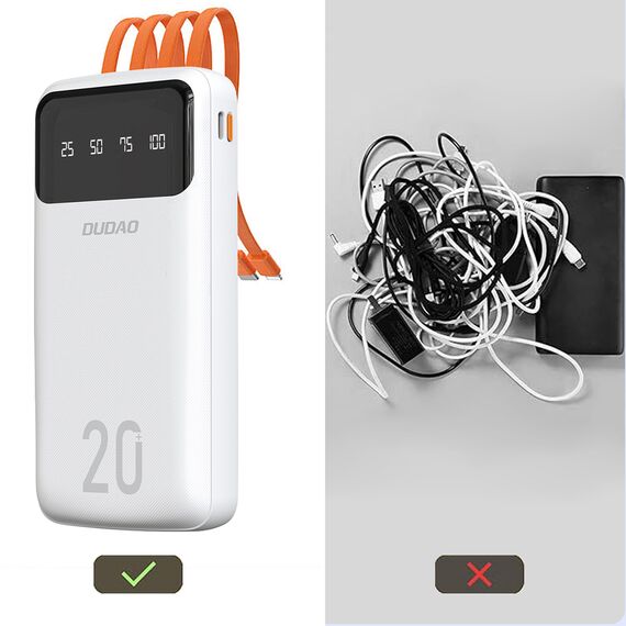 Dudao capacious powerbank with 3 built-in cables 20000mAh USB Type C + micro USB + Lightning black (Dudao K6Pro +) - Travel Chargers - Smartphone Chargers - Techbox