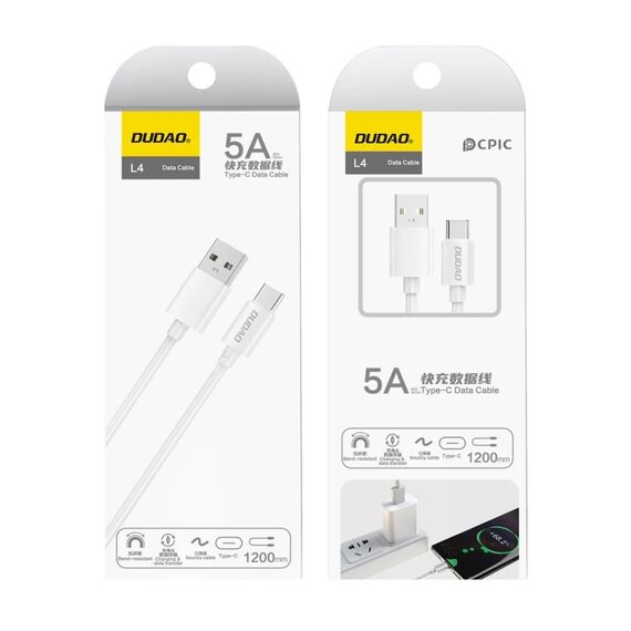 Dudao USB Type C 2.1A 1m white cable (L4T 1m white) | Techbox