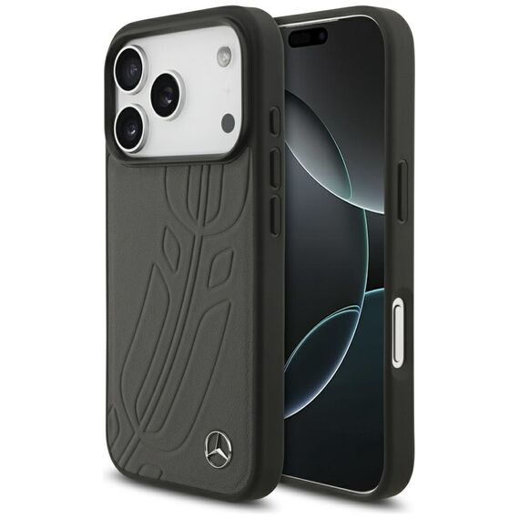 Mercedes Leather Large Laurel Leave MagSafe Case for iPhone 17 Pro - Black and Gray | Techbox