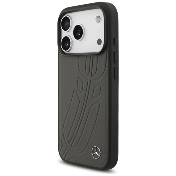 Mercedes Leather Large Laurel Leave MagSafe Case for iPhone 17 Pro - Black and Gray | Techbox