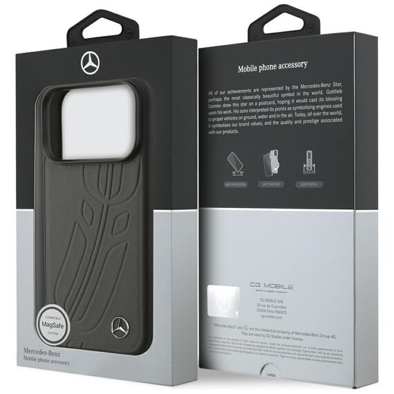 Mercedes Leather Large Laurel Leave MagSafe Case for iPhone 17 Pro - Black and Gray | Techbox