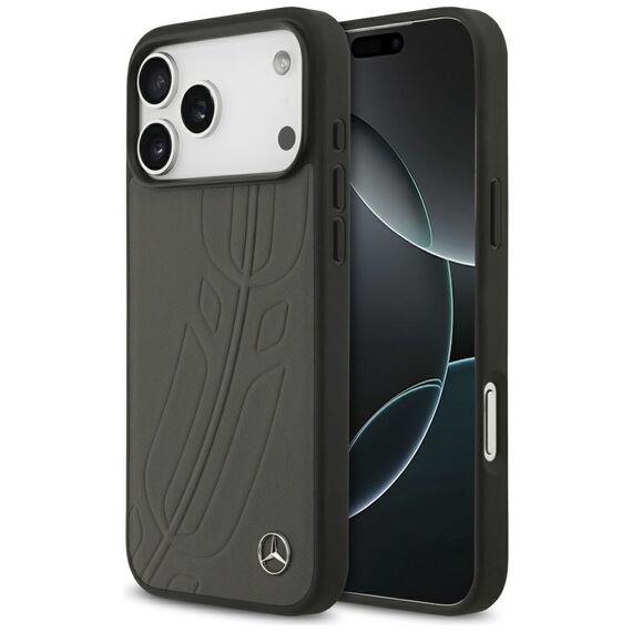 Mercedes Leather Large Laurel Leave MagSafe Case for iPhone 17 Pro Max - Black and Gray - Uncategorized Cases (2) - Cases - Techbox