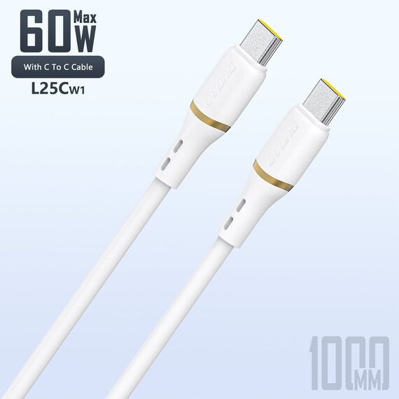 Dudao L25C USB-C - USB-C Silicone Cable 60W 1m - White - Cables & Adapters - Cables & Accessories - Techbox