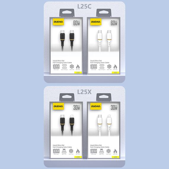Dudao L25C USB-C - USB-C Silicone Cable 60W 1m - White - Cables & Adapters - Cables & Accessories - Techbox