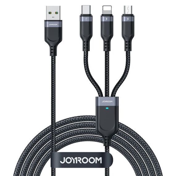 Joyroom S-A18 3in1 3.5A USB-A - Lightning+USB-C+MicroUSB cable 1.2m - black - Cables & Adapters - Cables & Accessories - Techbox