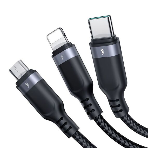 Joyroom S-A18 3in1 3.5A USB-A - Lightning+USB-C+MicroUSB cable 1.2m - black - Cables & Adapters - Cables & Accessories - Techbox