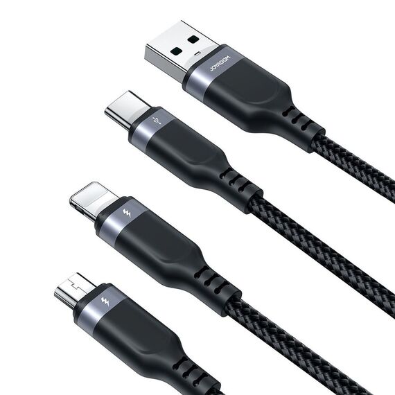 Joyroom S-A18 3in1 3.5A USB-A - Lightning+USB-C+MicroUSB cable 1.2m - black - Cables & Adapters - Cables & Accessories - Techbox