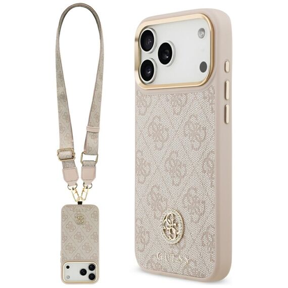 Guess 4G Strass Logo &amp; Big Strap Metal Buttons MagSafe Case for iPhone 17 Pro Max - Pink | Techbox