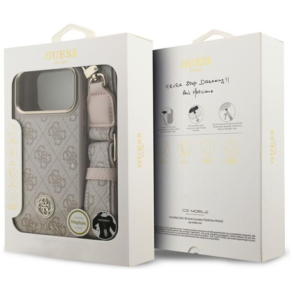 Guess 4G Strass Logo &amp; Big Strap Metal Buttons MagSafe Case for iPhone 17 Pro Max - Pink | Techbox