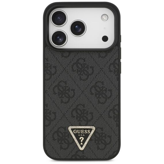 Guess Leather 4G Triangle Strass MagSafe Case for iPhone 17 Pro - Black - Apple Cases - Cases - Techbox