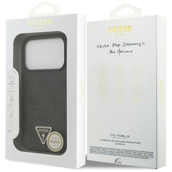 Guess Leather 4G Triangle Strass MagSafe Case for iPhone 17 Pro - Black - Apple Cases - Cases - Techbox