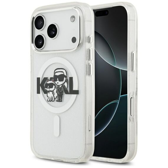 Karl Lagerfeld IML Glitter Karl &amp; Choupette Sketch Logo MagSafe Case for iPhone 17 Pro - Clear - Apple Cases - Cases - Techbox